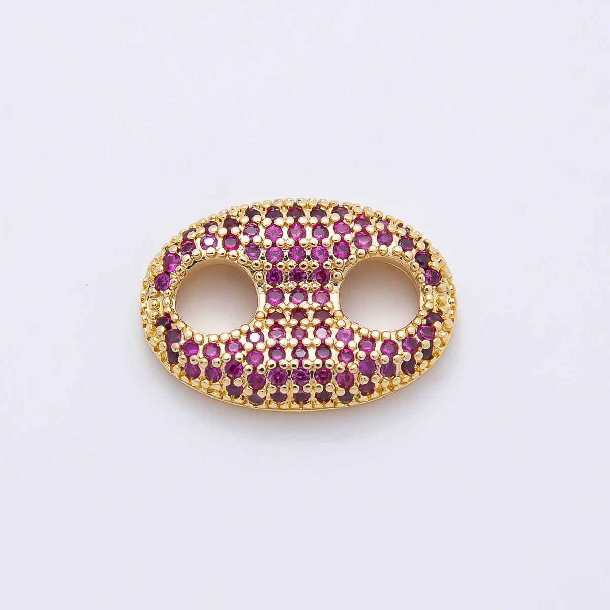 16K Gold Filled 20mm x 15mm Birthstone Micro Paved CZ Anchor Mariner Link Colorful Double Hole Focal Bead for DIY Bracelet | Findings-00343