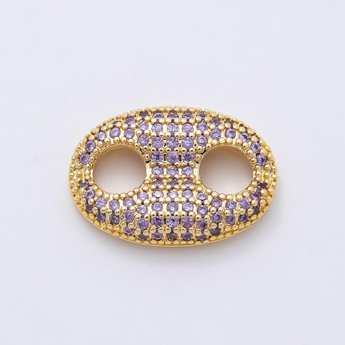 16K Gold Filled 20mm x 15mm Birthstone Micro Paved CZ Anchor Mariner Link Colorful Double Hole Focal Bead for DIY Bracelet | Findings-00343
