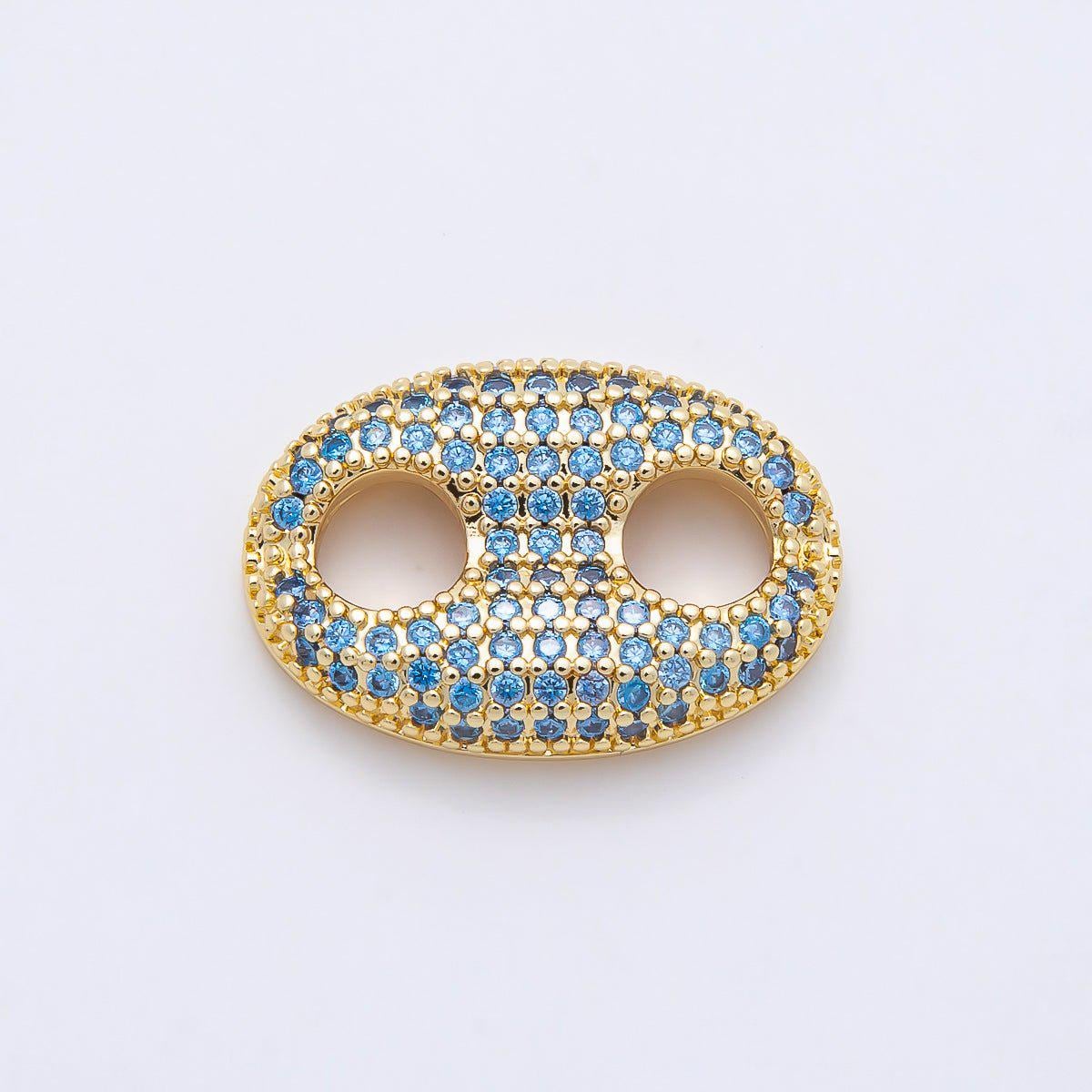 16K Gold Filled 20mm x 15mm Birthstone Micro Paved CZ Anchor Mariner Link Colorful Double Hole Focal Bead for DIY Bracelet | Findings-00343