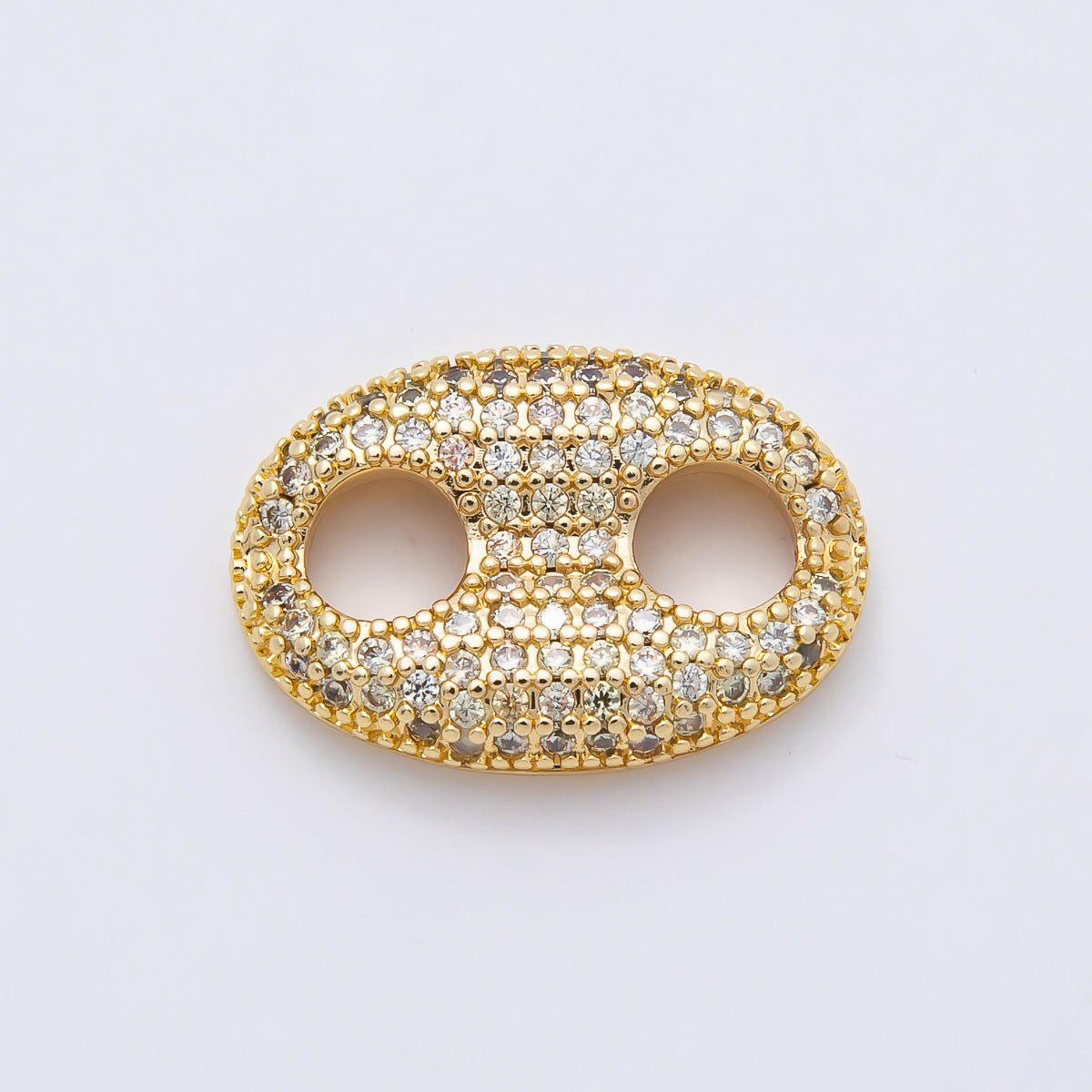16K Gold Filled 20mm x 15mm Birthstone Micro Paved CZ Anchor Mariner Link Colorful Double Hole Focal Bead for DIY Bracelet | Findings-00343