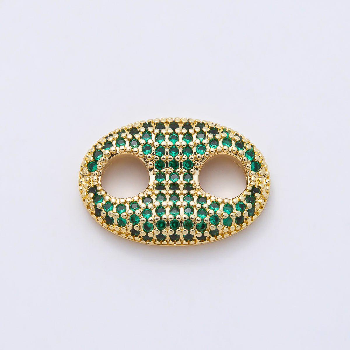16K Gold Filled 20mm x 15mm Birthstone Micro Paved CZ Anchor Mariner Link Colorful Double Hole Focal Bead for DIY Bracelet | Findings-00343