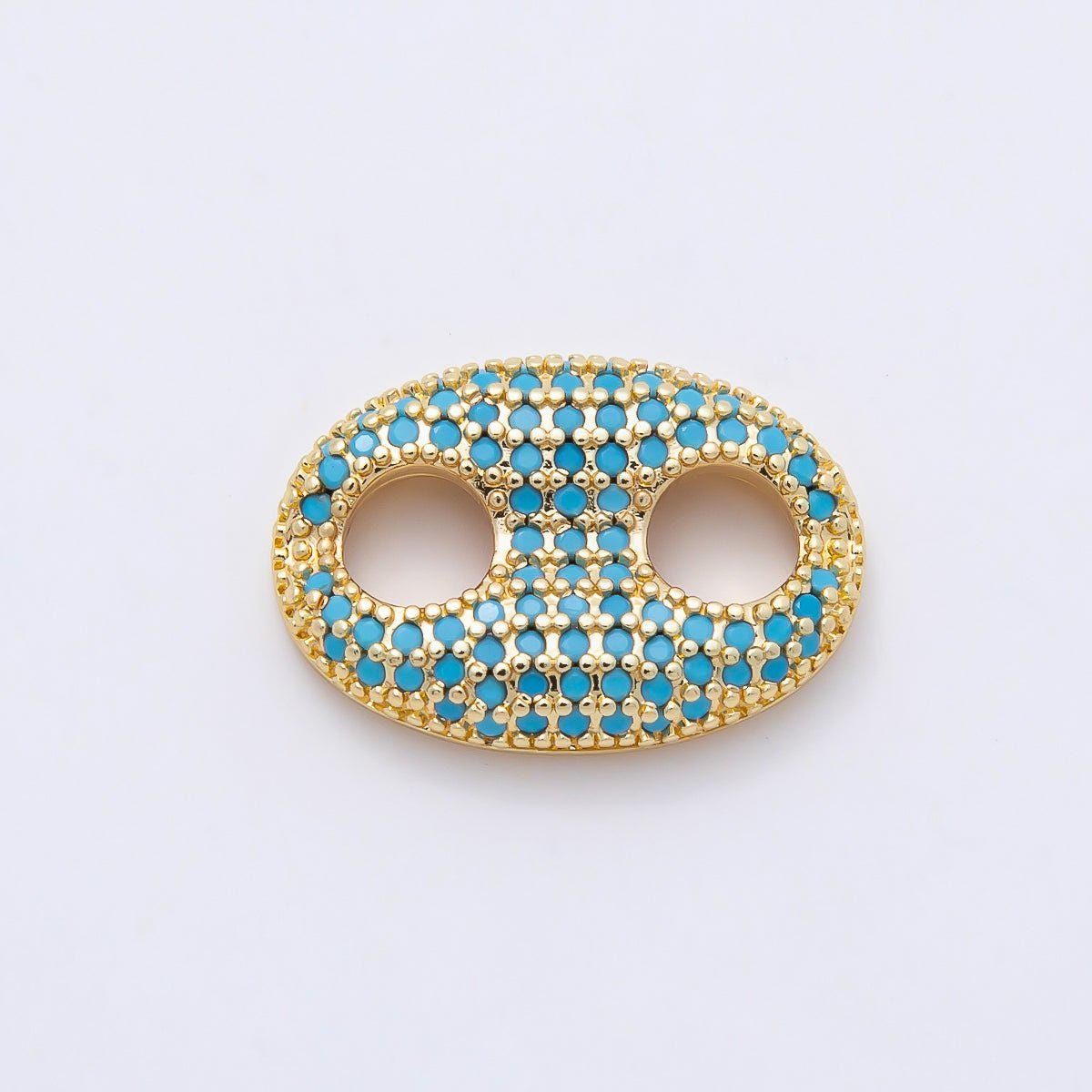16K Gold Filled 20mm x 15mm Birthstone Micro Paved CZ Anchor Mariner Link Colorful Double Hole Focal Bead for DIY Bracelet | Findings-00343