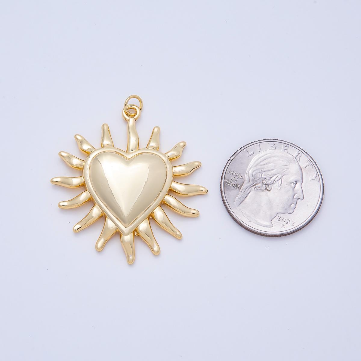 16K Gold Filled 40mm Heart Sun Ray Minimalist Pendant Sacred Heart Charm Chunky Celestial Boho Theme for custom Necklace | Charms-01057
