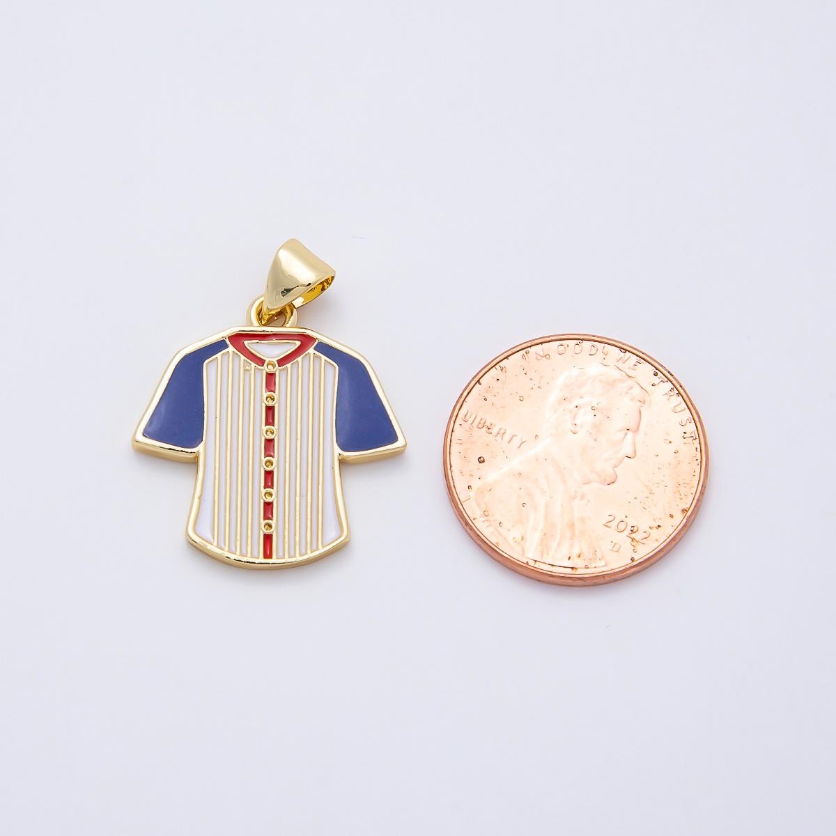 16K Gold Filled 20mm Multicolor Enamel Sport Jersey Pendant Blue White Pinstripe Shirt DIY Necklace Bracelet Jewelry Making | Charms-01110