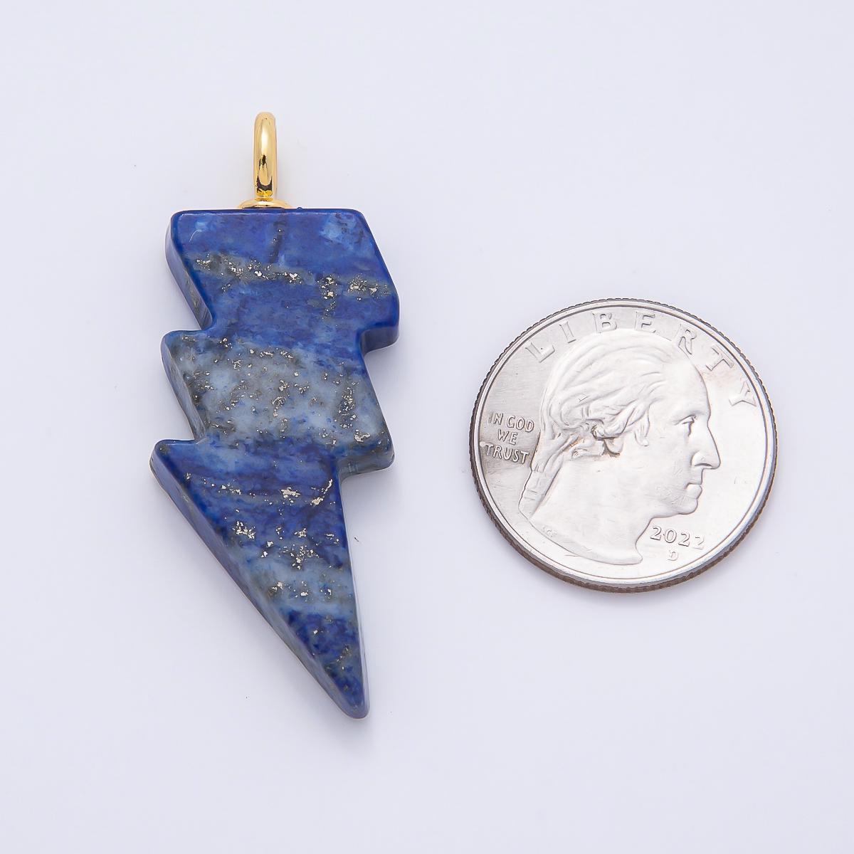 18K Gold Filled 47mm Lapis Lazuli, Amethyst, Agate Gemstone Lightning Bolt Thunder Pendant Celestial Weather Charm for DIY | Charms-01075