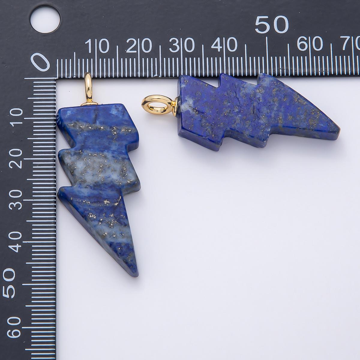 18K Gold Filled 47mm Lapis Lazuli, Amethyst, Agate Gemstone Lightning Bolt Thunder Pendant Celestial Weather Charm for DIY | Charms-01075