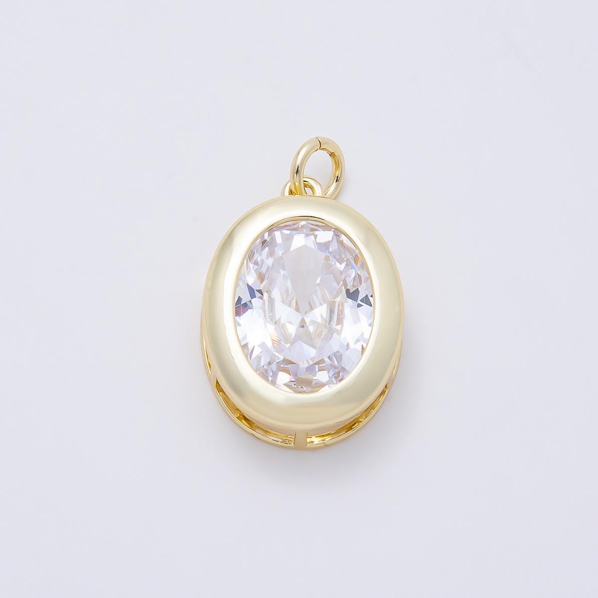 16K Gold Filled 23mm Clear, Turquoise Oval Bezel Charm Faceted Crystal Pendant DIY Necklace Earring Jewelry Making Supply | Charms-01100