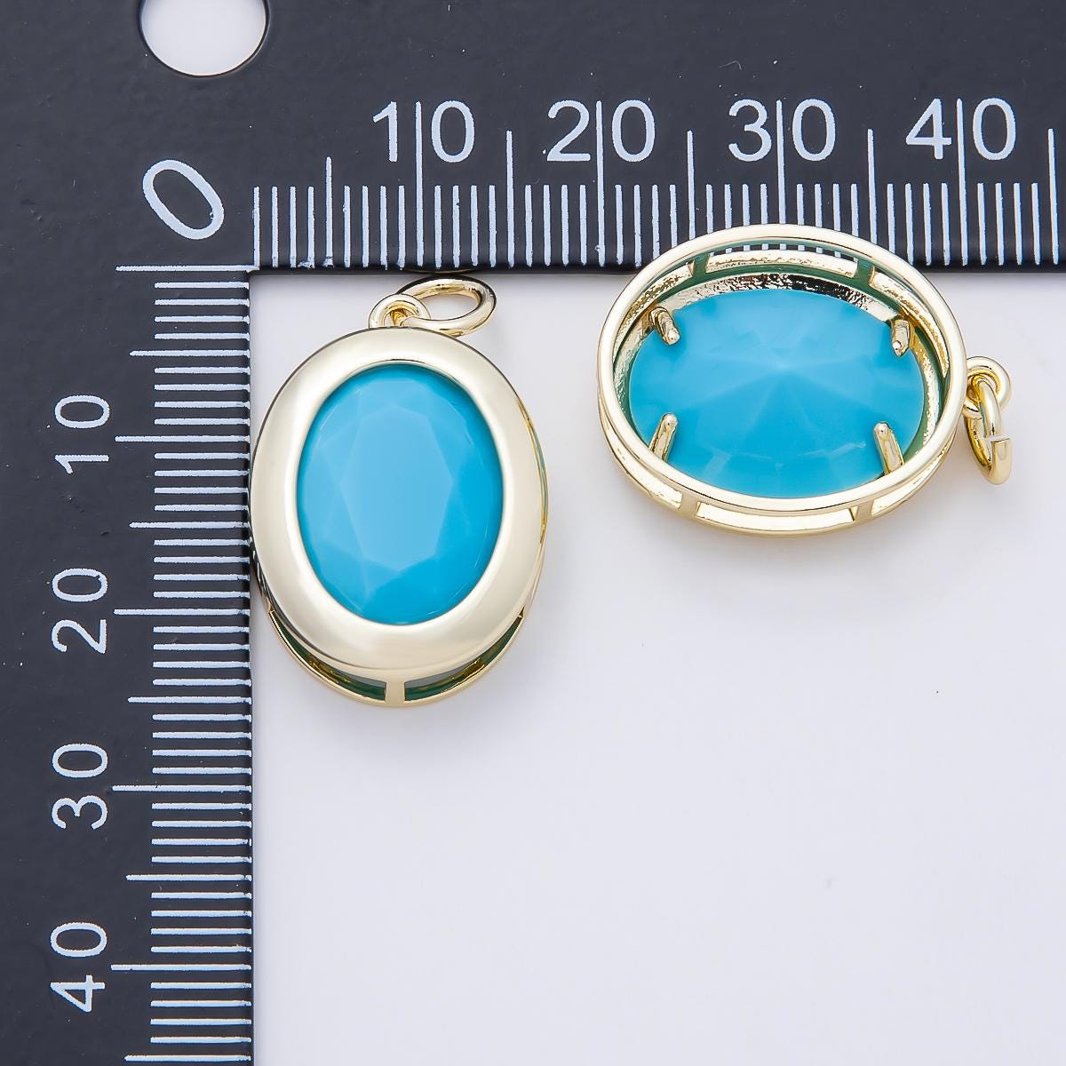 16K Gold Filled 23mm Clear, Turquoise Oval Bezel Charm Faceted Crystal Pendant DIY Necklace Earring Jewelry Making Supply | Charms-01100