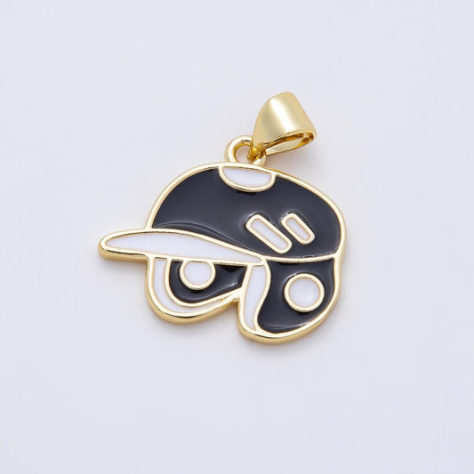 16K Gold Filled 20mm White Black Enamel Sport Hat Helmet Pendant Baseball Team Jewelry Making Supplies for custom Necklace | Charms-01107