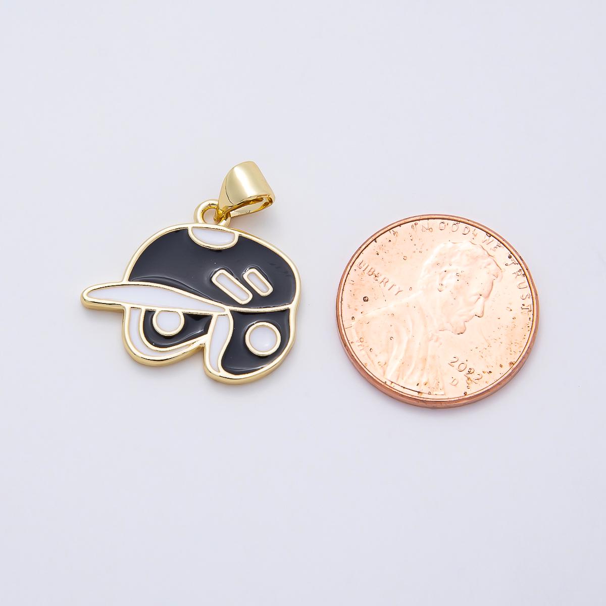 16K Gold Filled 20mm White Black Enamel Sport Hat Helmet Pendant Baseball Team Jewelry Making Supplies for custom Necklace | Charms-01107
