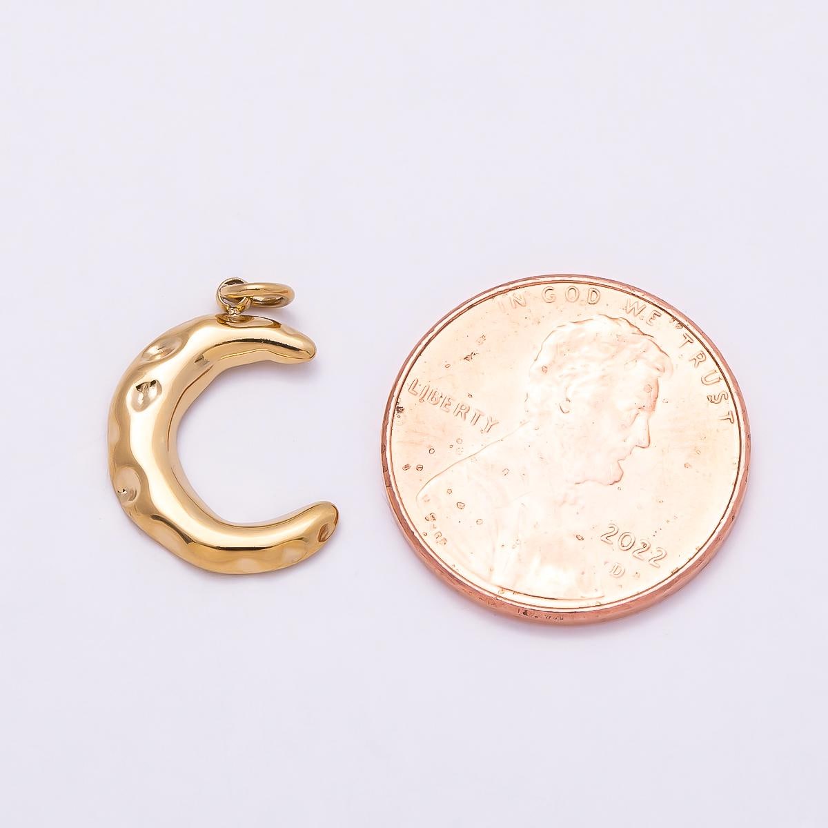 PVD Gold Stainless Steel 16mm Hammered Celestial Crescent Moon Charm Starry Night DIY Necklace Jewelry Making Supply | Charms-01015