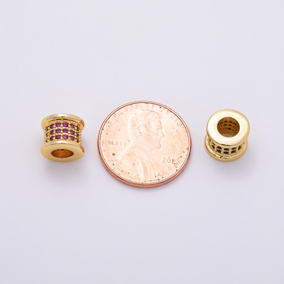16K Gold Filled 7.5mm Birthstone Micro Paved CZ Wide Spacer Beads Colorful Tube Bead DIY Bracelet Jewelry Making Supply | Beads-00351
