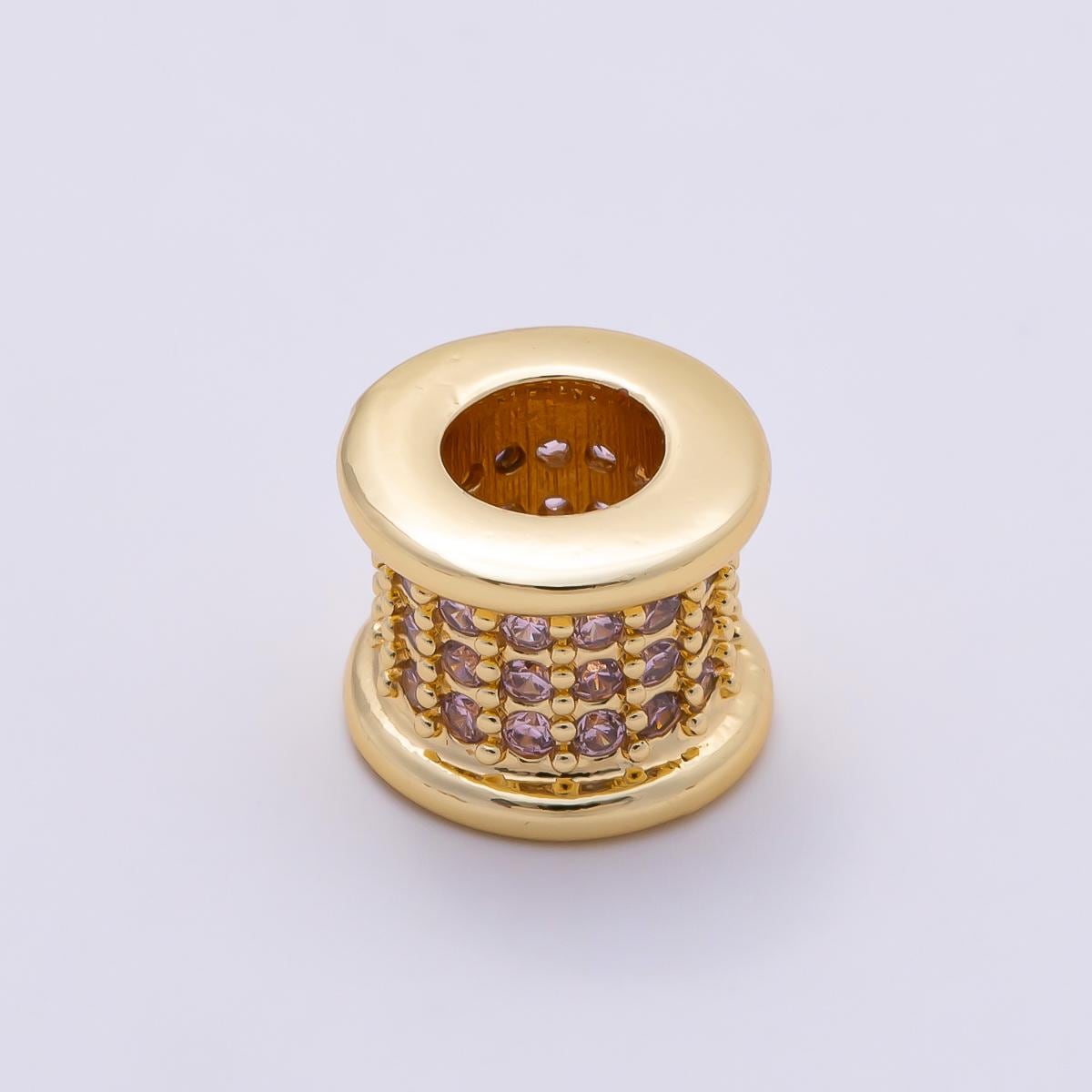 16K Gold Filled 7.5mm Birthstone Micro Paved CZ Wide Spacer Beads Colorful Tube Bead DIY Bracelet Jewelry Making Supply | Beads-00351