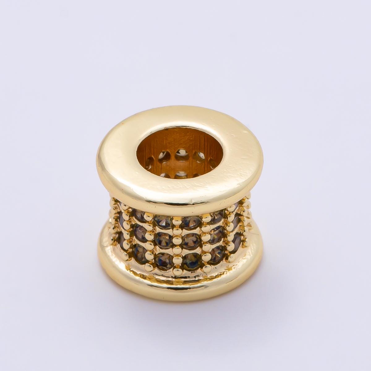16K Gold Filled 7.5mm Birthstone Micro Paved CZ Wide Spacer Beads Colorful Tube Bead DIY Bracelet Jewelry Making Supply | Beads-00351