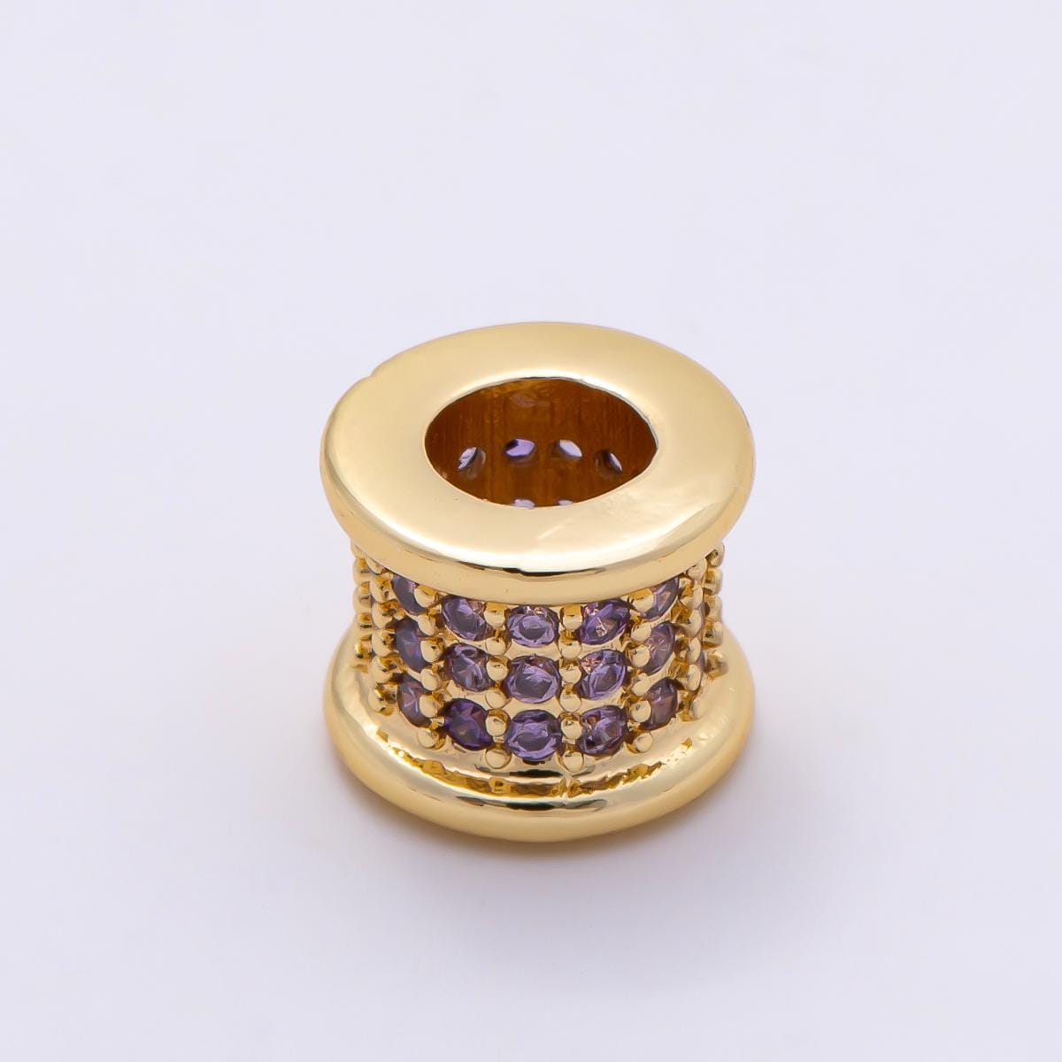 16K Gold Filled 7.5mm Birthstone Micro Paved CZ Wide Spacer Beads Colorful Tube Bead DIY Bracelet Jewelry Making Supply | Beads-00351