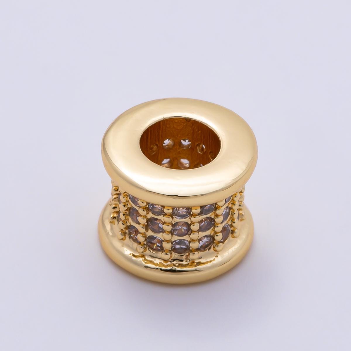 16K Gold Filled 7.5mm Birthstone Micro Paved CZ Wide Spacer Beads Colorful Tube Bead DIY Bracelet Jewelry Making Supply | Beads-00351