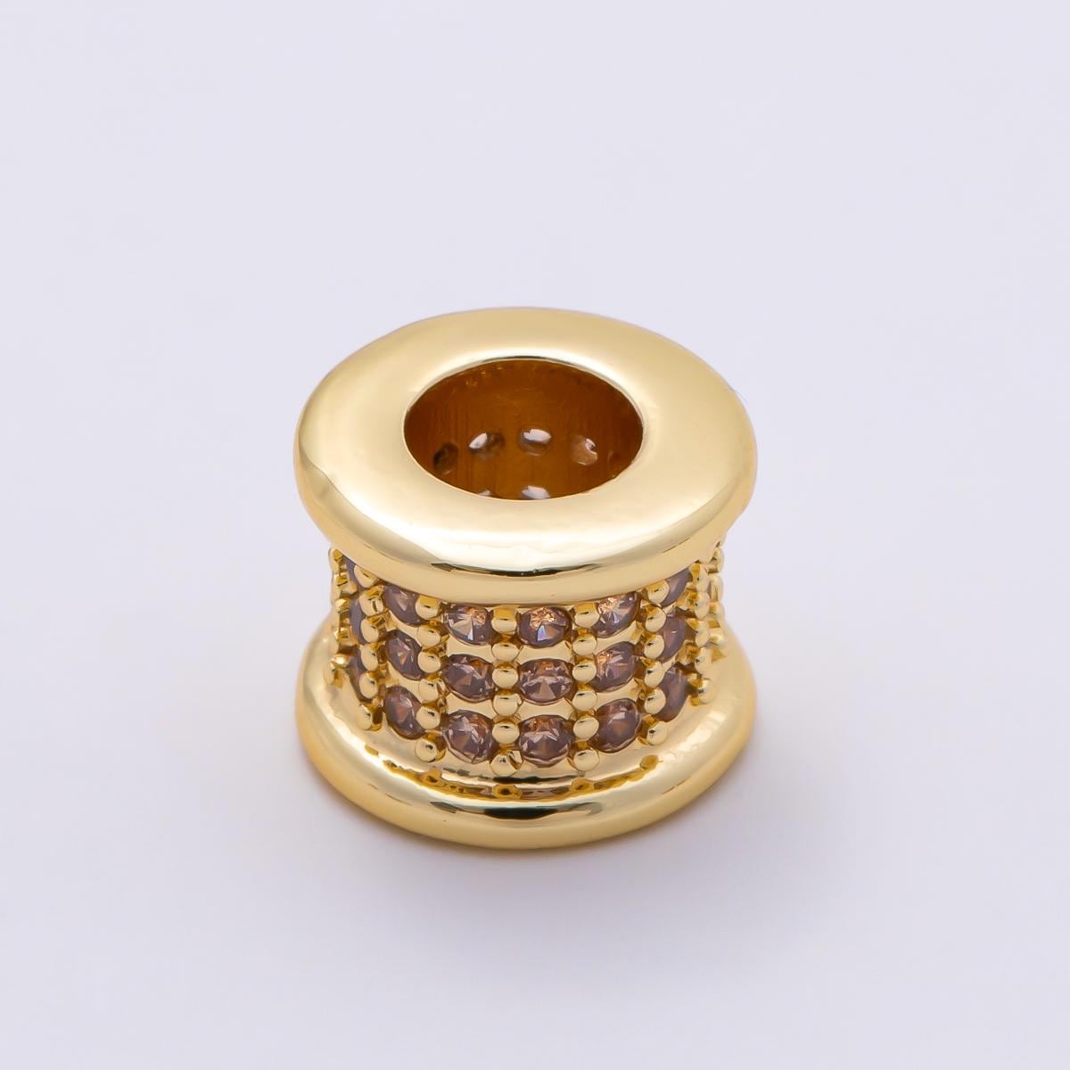 16K Gold Filled 7.5mm Birthstone Micro Paved CZ Wide Spacer Beads Colorful Tube Bead DIY Bracelet Jewelry Making Supply | Beads-00351