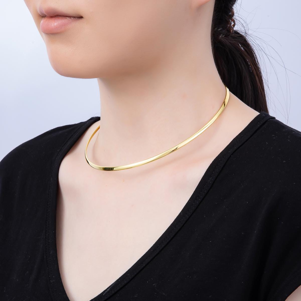 NEW 16K Gold Filled 3.3mm Flat-Edged Floating Collar Torque Necklace in Gold & Silver Minimalist Choker Statement Jewelry Supply | WA-04675