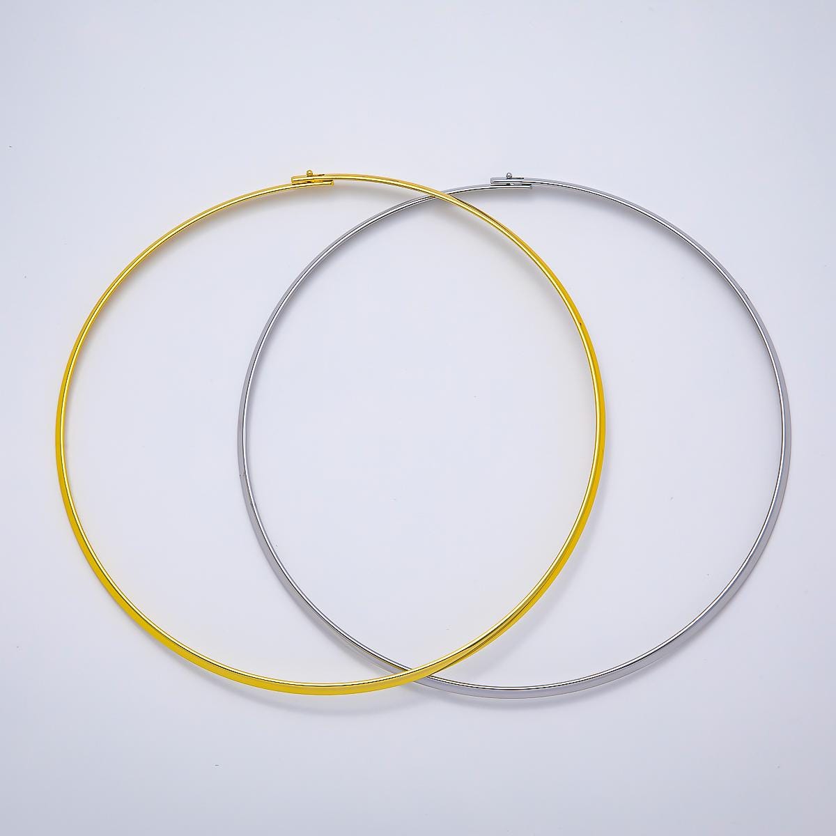 NEW 16K Gold Filled 3.3mm Flat-Edged Floating Collar Torque Necklace in Gold & Silver Minimalist Choker Statement Jewelry Supply | WA-04675