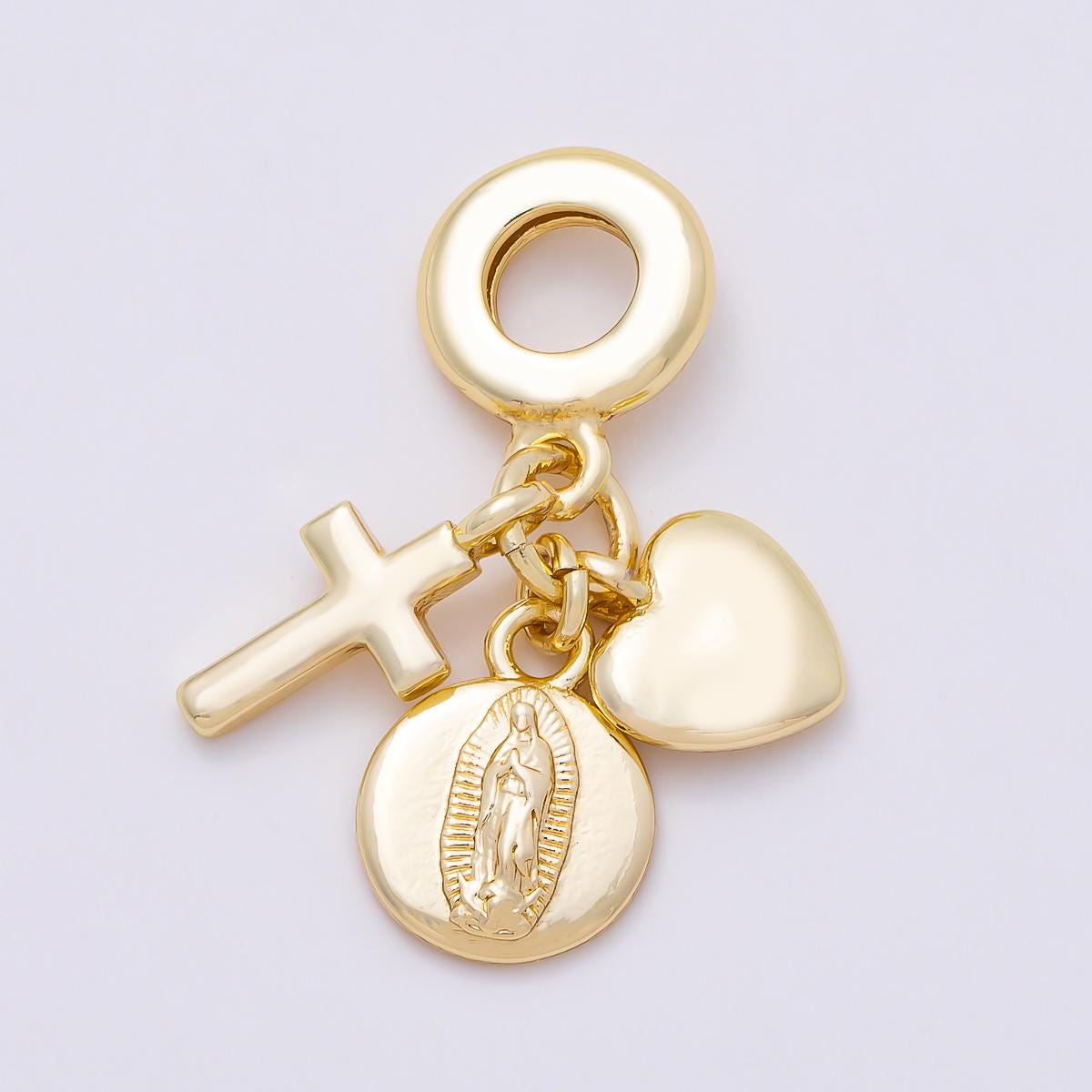 16K Gold Filled 30mm Religious Heart Cross Mother Mary Minimalist Drop Rondelle Pendant Dangle Euro Charm Bracelet DIY Supply | Charms-01152