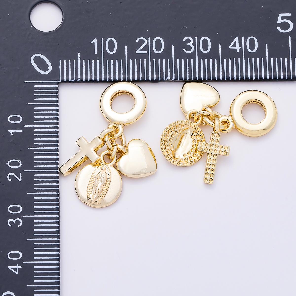 16K Gold Filled 30mm Religious Heart Cross Mother Mary Minimalist Drop Rondelle Pendant Dangle Euro Charm Bracelet DIY Supply | Charms-01152