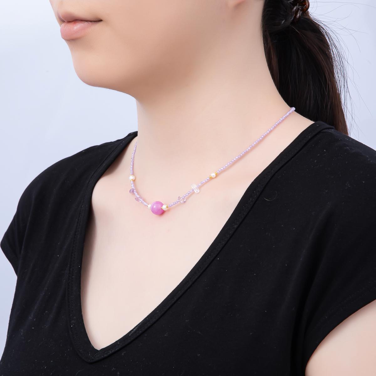 Handmade Stainless Steel 2mm Amethyst Gemstone Chain 16 Inch Necklace Whimsical Fairy Fashion Jewelry Gift for Her | WA-04638