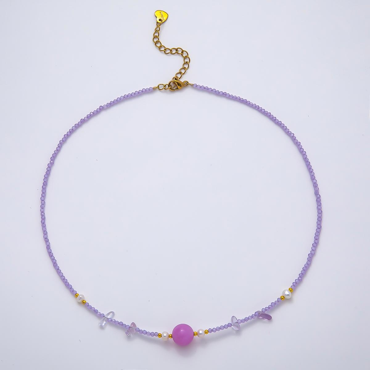 Handmade Stainless Steel 2mm Amethyst Gemstone Chain 16 Inch Necklace Whimsical Fairy Fashion Jewelry Gift for Her | WA-04638