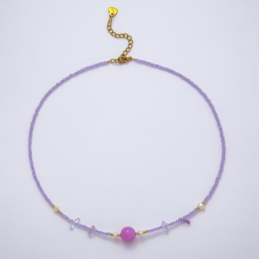 Handmade Stainless Steel 2mm Amethyst Gemstone Chain 16 Inch Necklace Whimsical Fairy Fashion Jewelry Gift for Her | WA-04638