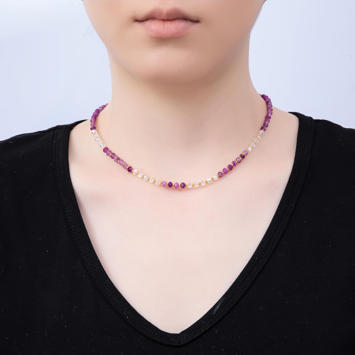 Handmade Stainless Steel 2mm AB Amethyst Gemstone Chain 16 Inch Necklace Lavender Layering Jewelry Gift for Her Festival Inspired | WA-04640