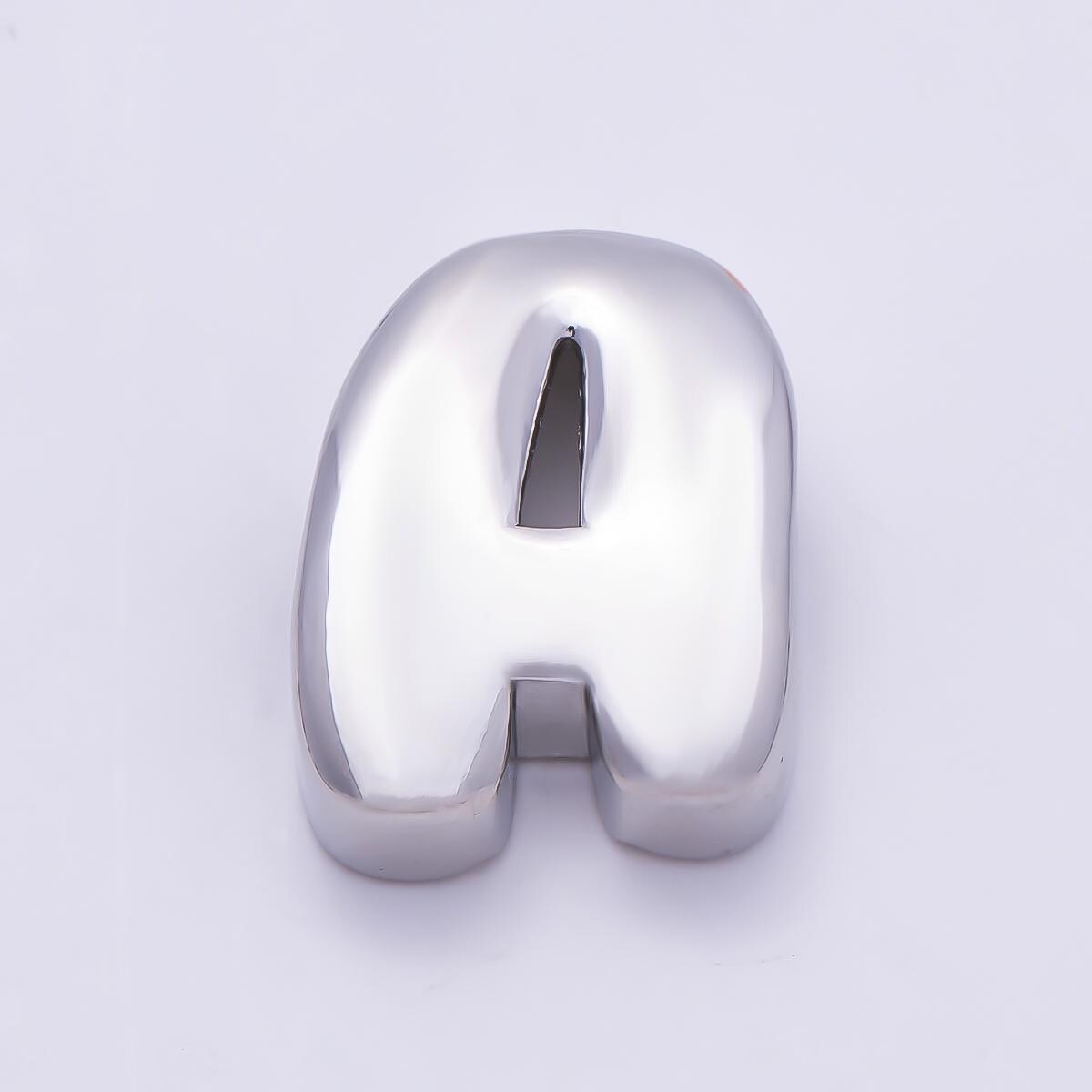 Bold Silver Puffy Initial Letter Charm 21mm for Knotted Bracelet Personalized Custom Jewelry Balloon Alphabet Letter Beads Beads-440