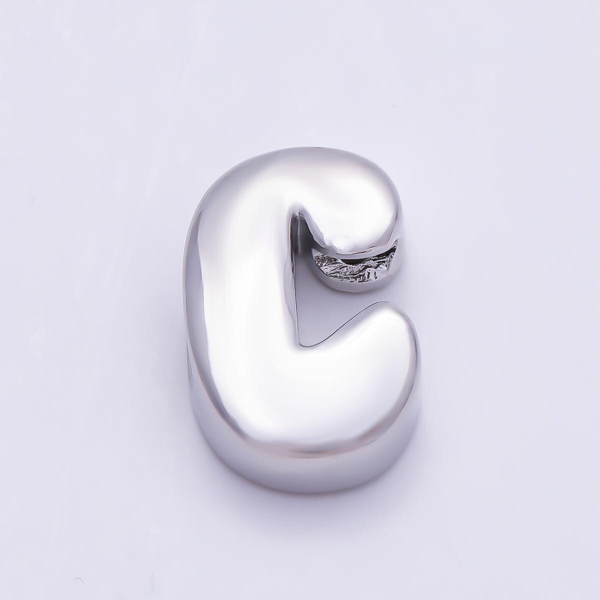 Bold Silver Puffy Initial Letter Charm 21mm for Knotted Bracelet Personalized Custom Jewelry Balloon Alphabet Letter Beads Beads-440
