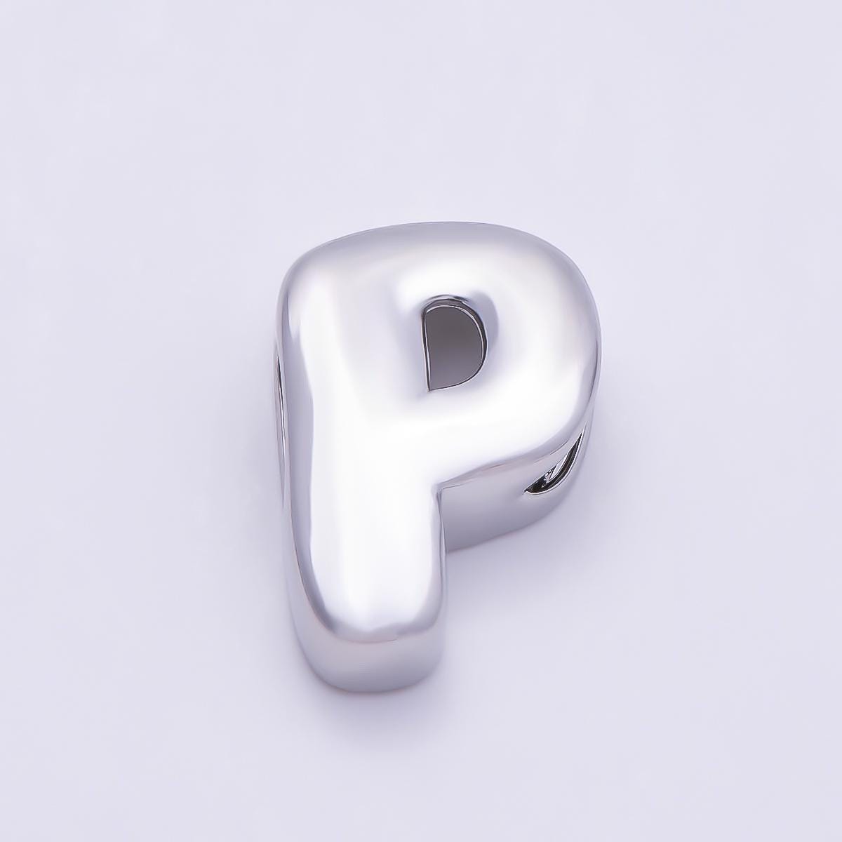 Bold Silver Puffy Initial Letter Charm 21mm for Knotted Bracelet Personalized Custom Jewelry Balloon Alphabet Letter Beads Beads-440