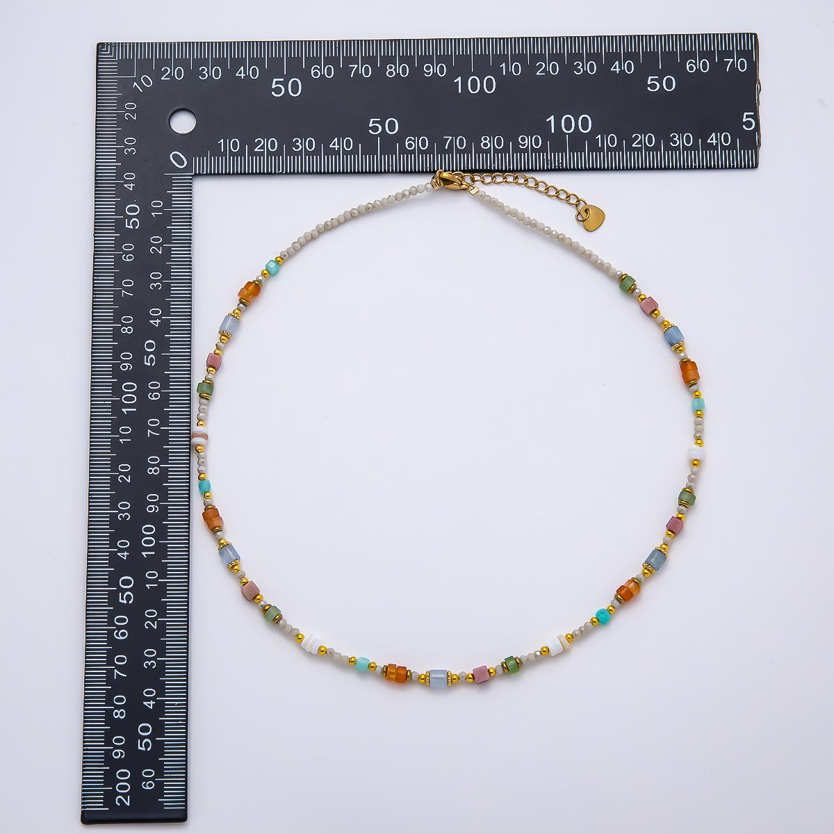 Handmade Stainless Steel 2mm Earth Tone Agate Gemstone Chain 16 Inch Necklace | WA-04641