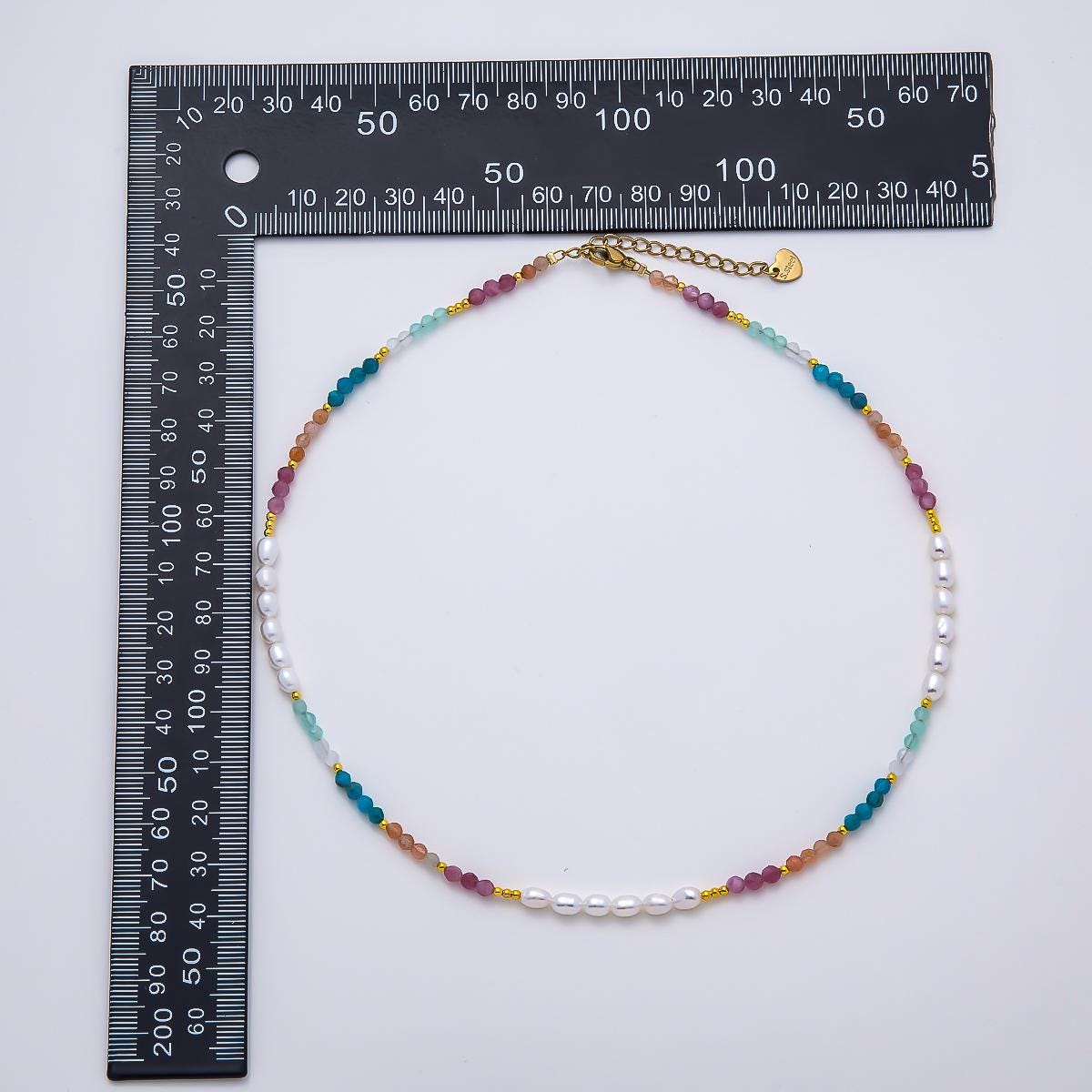 Handmade Stainless Steel 2mm Shell Pearl Multicolor Gemstone Chain 16 Inch Necklace Pastel Rainbow Summer Beach Jewelry Gift | WA-04646