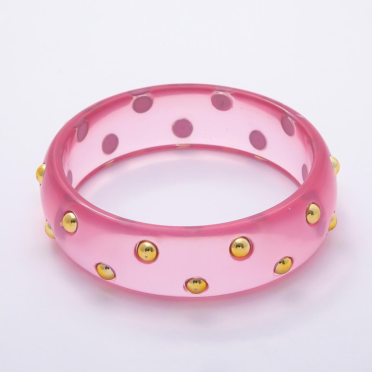 Chunky Resin Colorful Bracelet 80mm Colorful Acrylic Bangle Transparent Y2K Statement Piece Bold Geometric Band With Gold Stud WA-4432