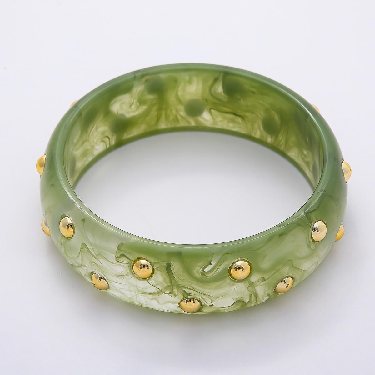 Chunky Resin Colorful Bracelet 80mm Colorful Acrylic Bangle Transparent Y2K Statement Piece Bold Geometric Band With Gold Stud WA-4432