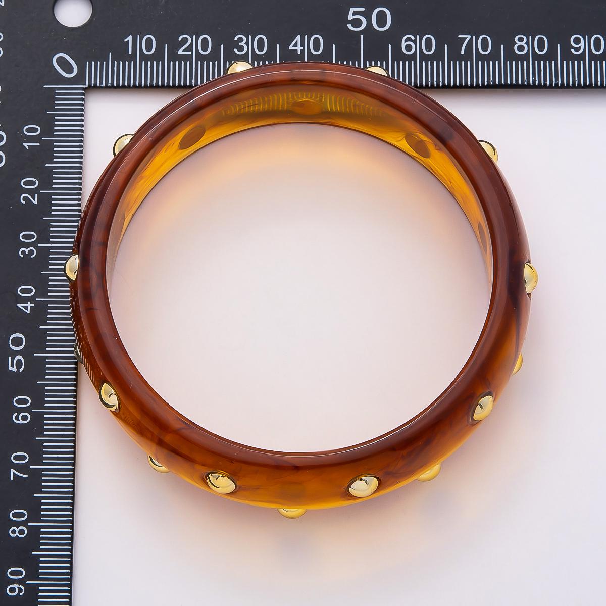 Chunky Resin Colorful Bracelet 80mm Colorful Acrylic Bangle Transparent Y2K Statement Piece Bold Geometric Band With Gold Stud WA-4432