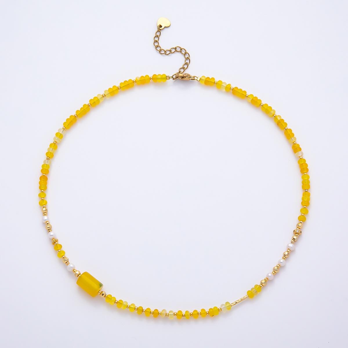 Handmade Yellow Beaded Necklace, Seed Bead Choker, Freshwater Pearl Necklace, Minimalist Gold Layering Necklace, Summer Jewelry Gift WA-4734
