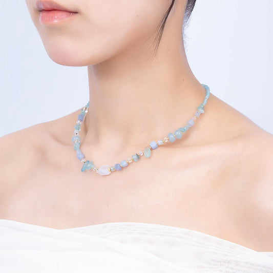 Dainty Handmade Blue Aqua Gemstone Necklace Beaded Necklace Choker Layering Minimalist Boho Jewelry WA-4732