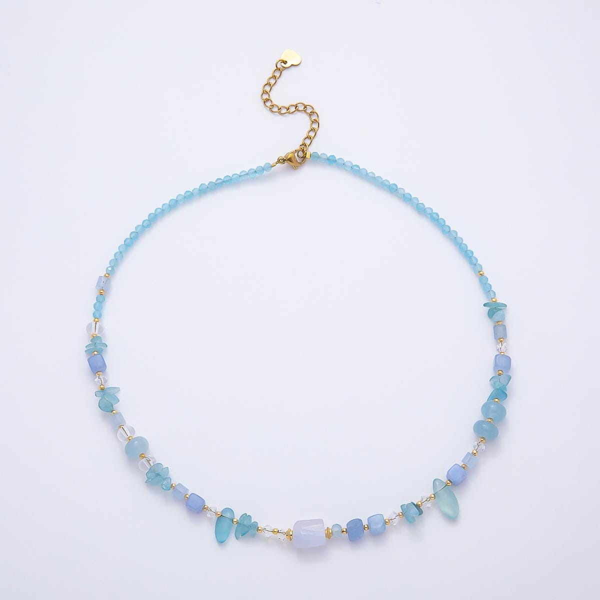Dainty Handmade Blue Aqua Gemstone Necklace Beaded Necklace Choker Layering Minimalist Boho Jewelry WA-4732