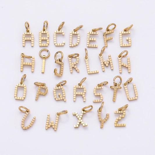 PVD Stainless 8.5mm Lined Ribbed Digital Alphabet Initial Letter Charm Custom Name Charm Jewelry Retro Gamer Gift for Her | Charms-01126