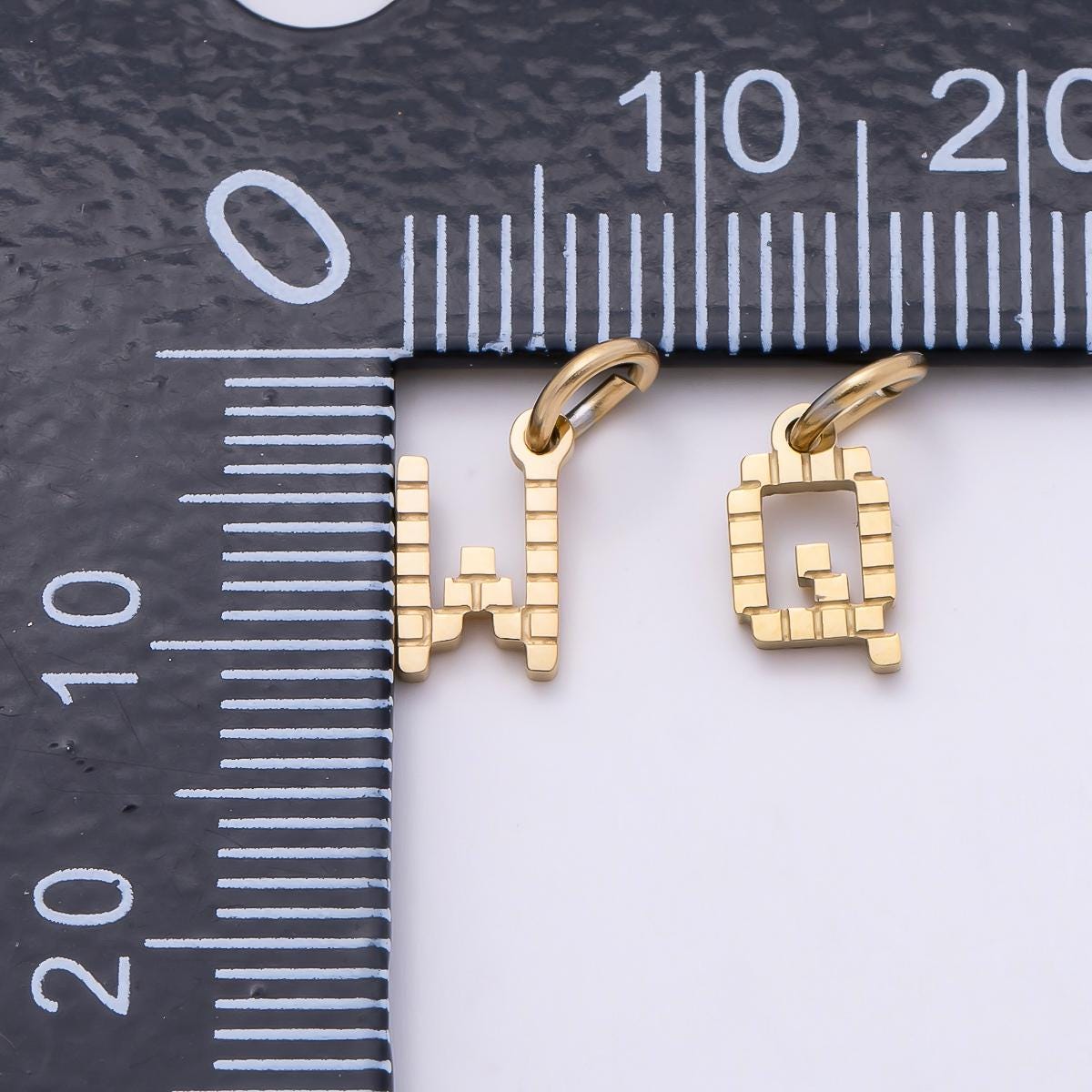 PVD Stainless 8.5mm Lined Ribbed Digital Alphabet Initial Letter Charm Custom Name Charm Jewelry Retro Gamer Gift for Her | Charms-01126