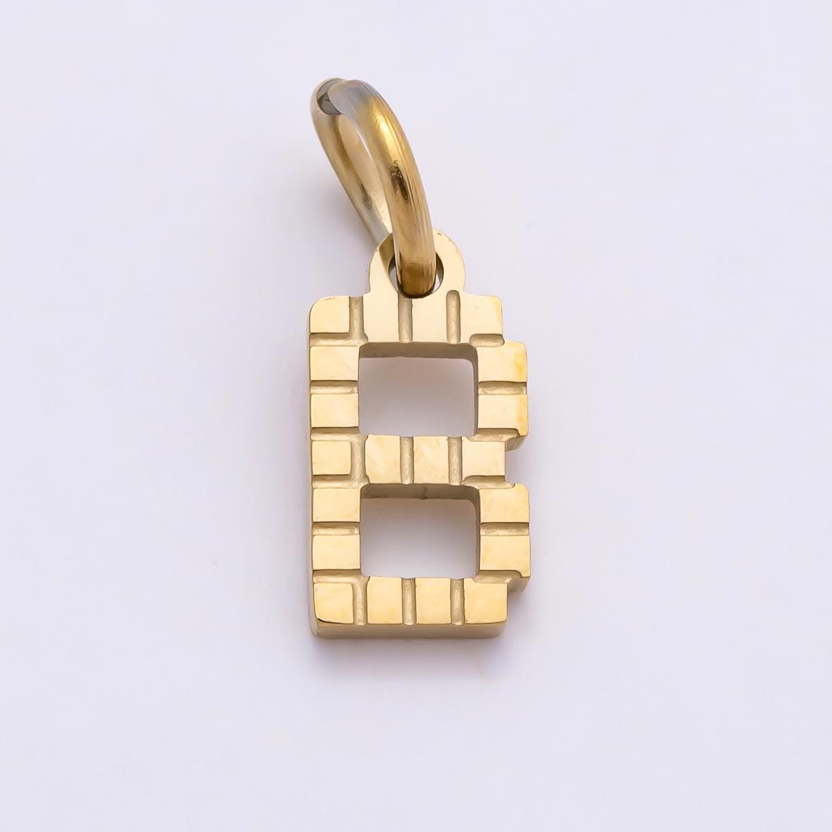 PVD Stainless 8.5mm Lined Ribbed Digital Alphabet Initial Letter Charm Custom Name Charm Jewelry Retro Gamer Gift for Her | Charms-01126