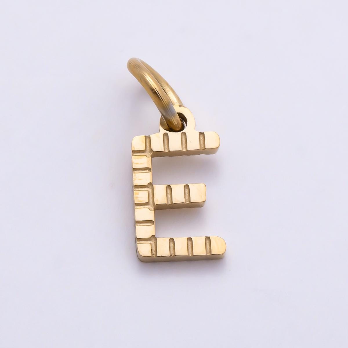 PVD Stainless 8.5mm Lined Ribbed Digital Alphabet Initial Letter Charm Custom Name Charm Jewelry Retro Gamer Gift for Her | Charms-01126
