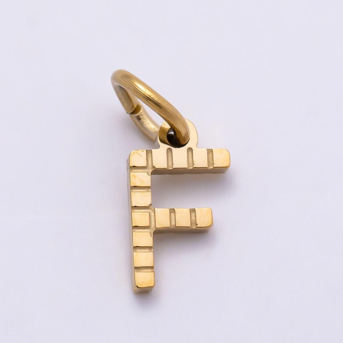 PVD Stainless 8.5mm Lined Ribbed Digital Alphabet Initial Letter Charm Custom Name Charm Jewelry Retro Gamer Gift for Her | Charms-01126