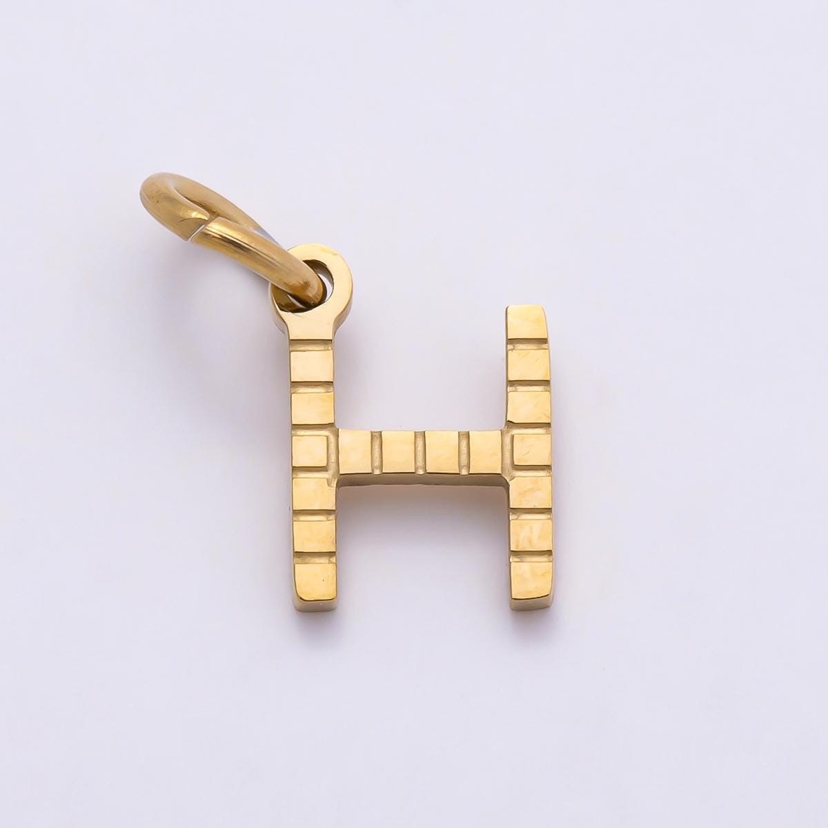 PVD Stainless 8.5mm Lined Ribbed Digital Alphabet Initial Letter Charm Custom Name Charm Jewelry Retro Gamer Gift for Her | Charms-01126