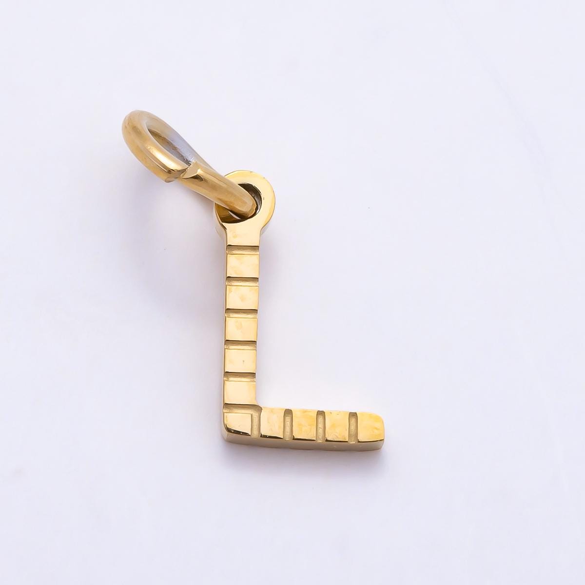 PVD Stainless 8.5mm Lined Ribbed Digital Alphabet Initial Letter Charm Custom Name Charm Jewelry Retro Gamer Gift for Her | Charms-01126