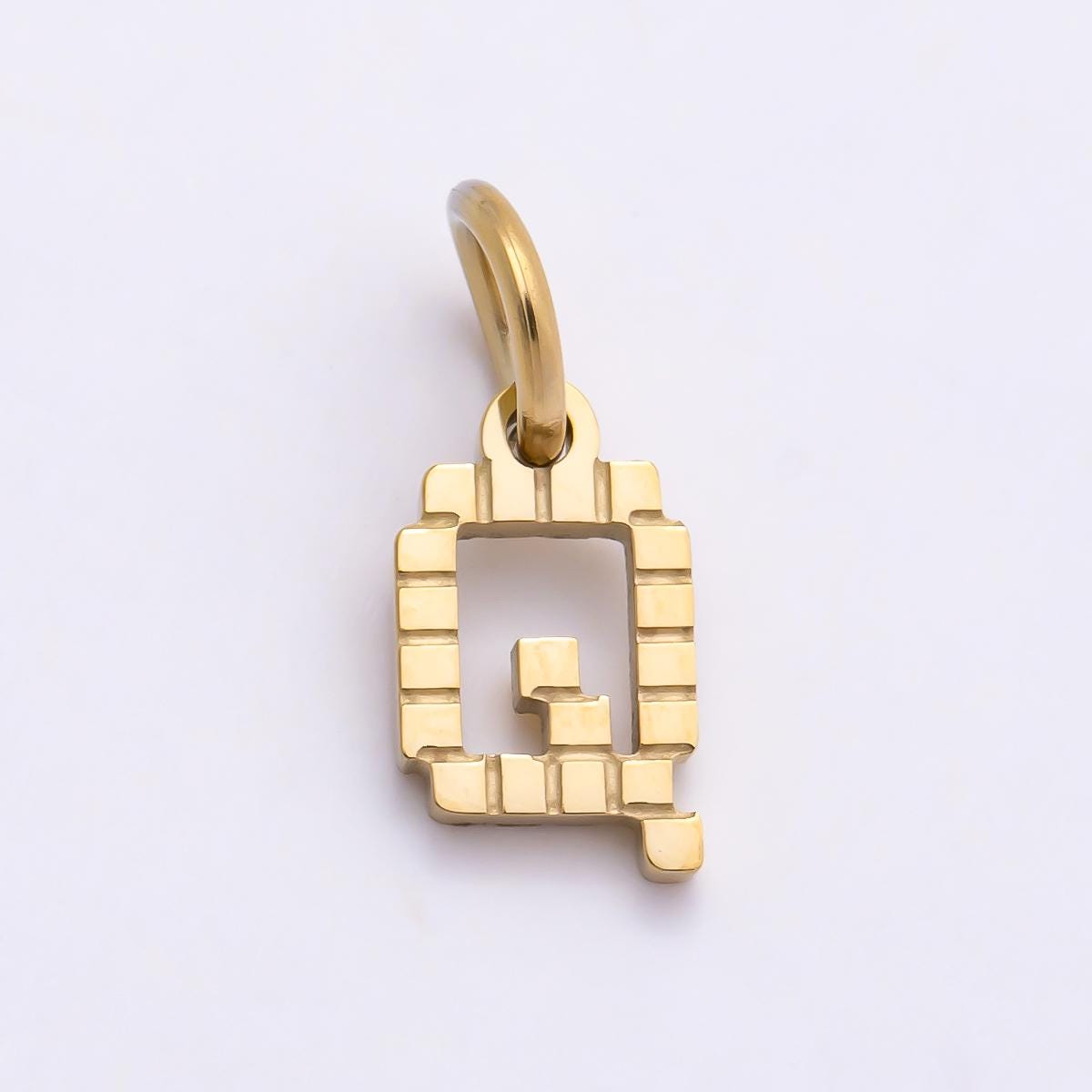 PVD Stainless 8.5mm Lined Ribbed Digital Alphabet Initial Letter Charm Custom Name Charm Jewelry Retro Gamer Gift for Her | Charms-01126