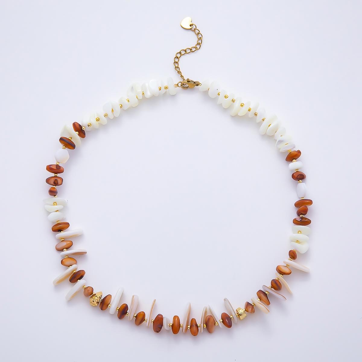 10mm Red Citrine White Shell Pearl Biwa Pebble Gemstone Chain 15.5 Inch Necklace Coastal Boho Beach Jewelry Fashion Statement | WA-04725