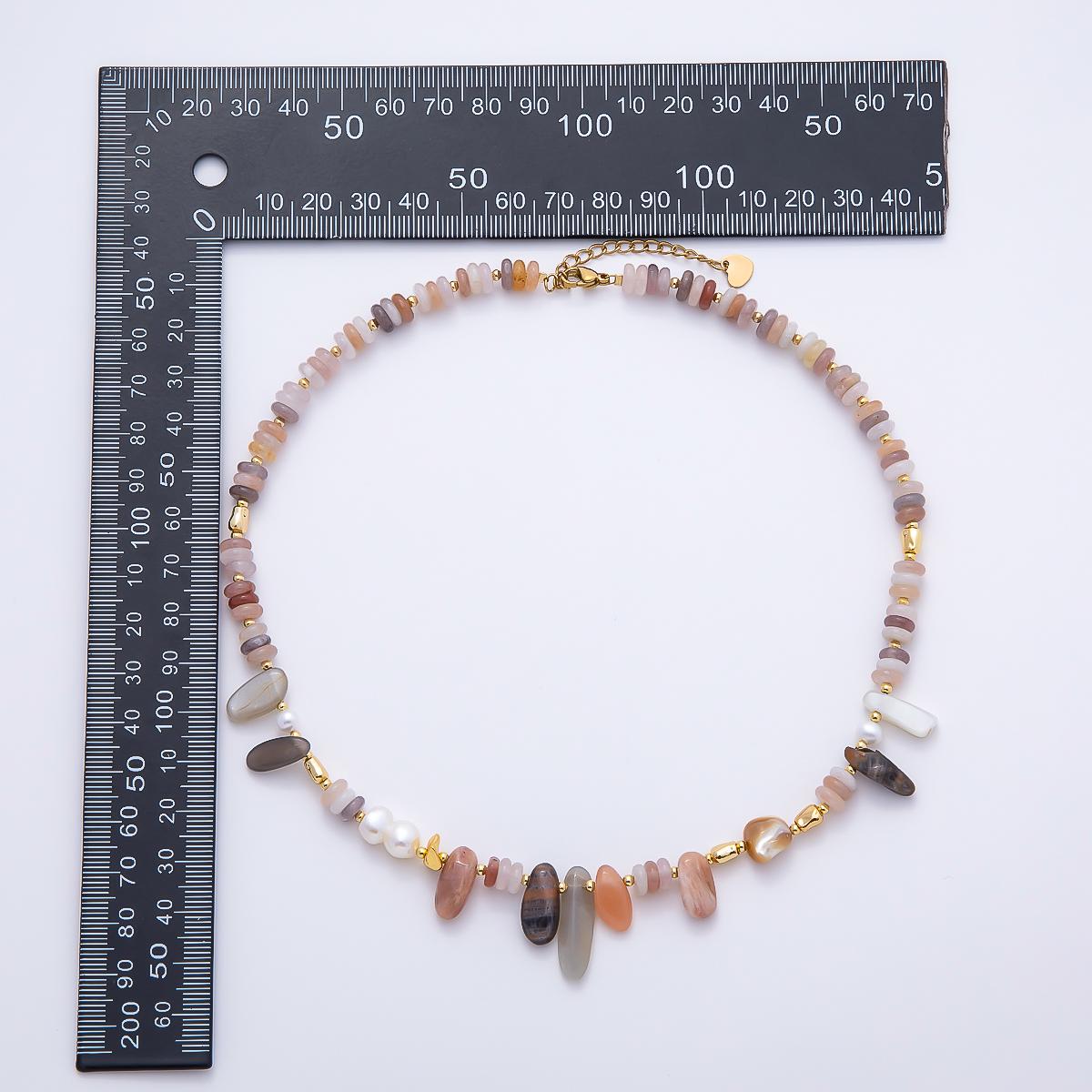 Handmade 4.2mm Pink Rhodolite Shell Pearl Rondelle Pebble Gemstone Chain 16 Inch Necklace Dainty Beaded Coastal Jewelry Gift | WA-04728